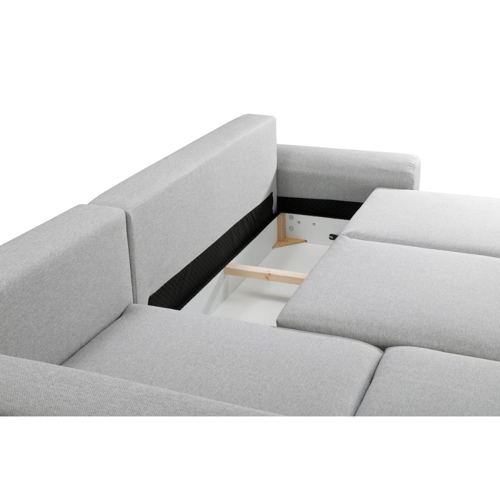 Narożnik GOLF rozkładany z pojemnikiem, dekoracyjnymi poduszkami na wysokich nóżkach