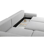 Narożnik GOLF rozkładany z pojemnikiem, dekoracyjnymi poduszkami na wysokich nóżkach