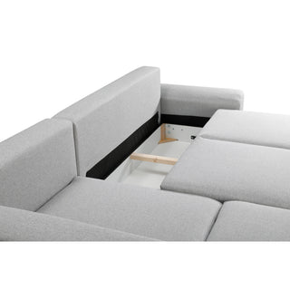 Narożnik GOLF rozkładany z pojemnikiem, dekoracyjnymi poduszkami na wysokich nóżkach