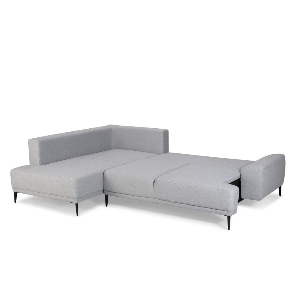 Narożnik GOLF rozkładany z pojemnikiem, dekoracyjnymi poduszkami na wysokich nóżkach