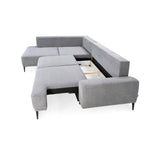 Narożnik GOLF rozkładany z pojemnikiem, dekoracyjnymi poduszkami na wysokich nóżkach