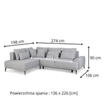 Narożnik GOLF rozkładany z pojemnikiem, dekoracyjnymi poduszkami na wysokich nóżkach