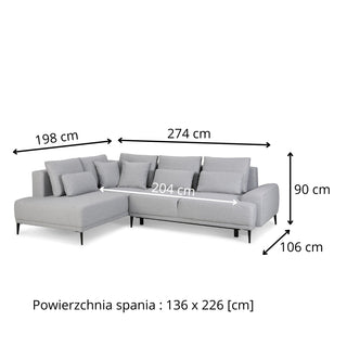 GOLF corner sofa with a storage compartment, decorative pillows and high legs