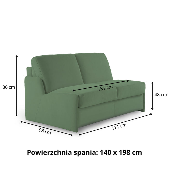 Sofa KIRA bez boków z funkcją spania codziennego stelaż włoski z materacem 140 cm