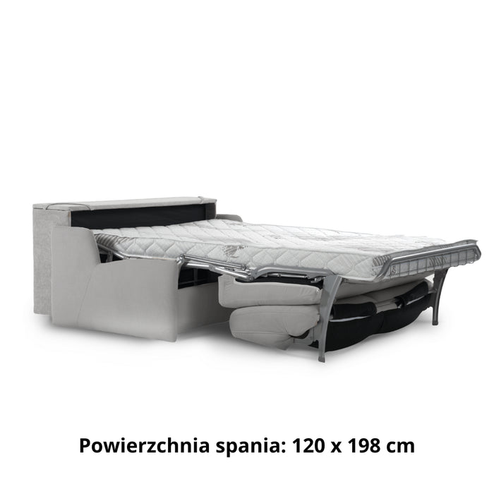 Sofa KIRA bez boków z funkcją spania codziennego stelaż włoski z materacem 120 cm i pojemnikiem