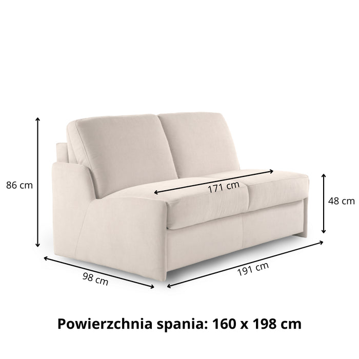 Sofa KIRA bez boków z funkcją spania codziennego stelaż włoski z materacem 160 cm