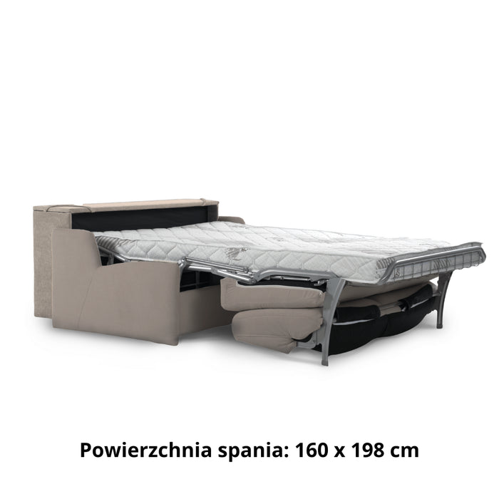 Sofa KIRA bez boków z funkcją spania codziennego stelaż włoski z materacem 160 cm i pojemnikiem