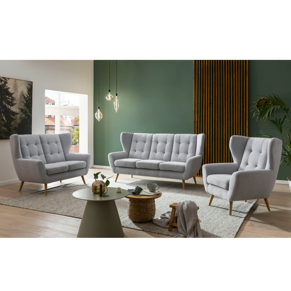 Sofa LAHTI 3-osobowa pikowana na drewnianych nóżkach