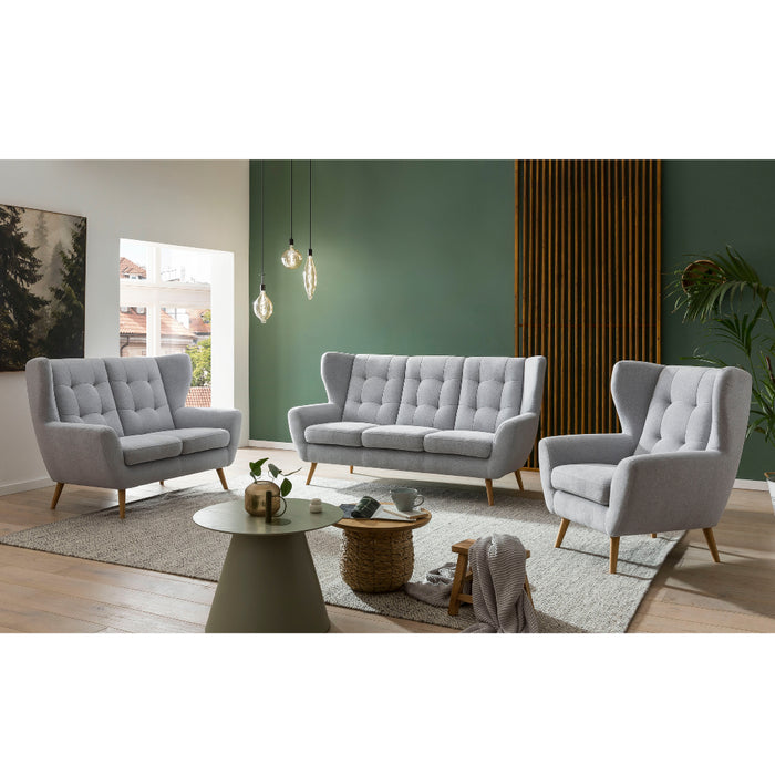 NORDI 3-seater sofa, quilted, on wooden legs