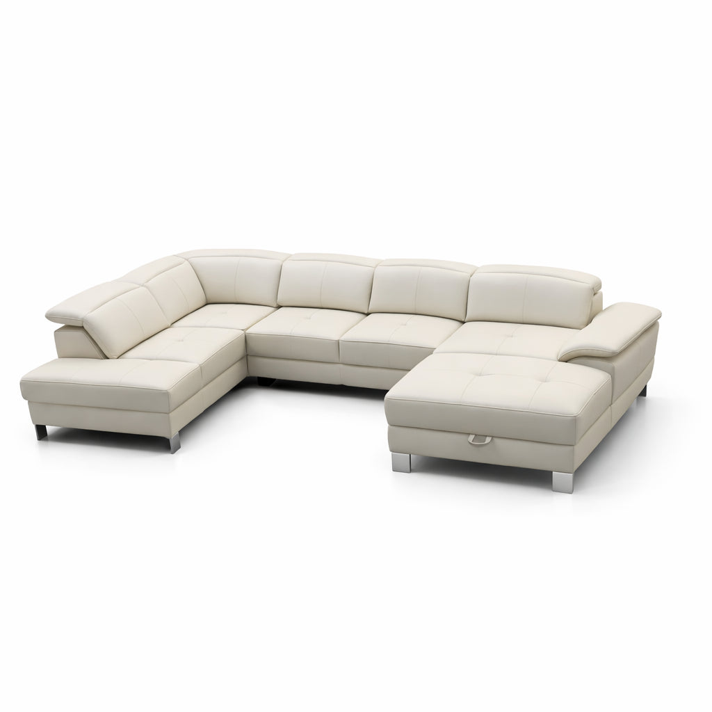 DUE U-shaped extendable corner sofa with adjustable headrests and two containers