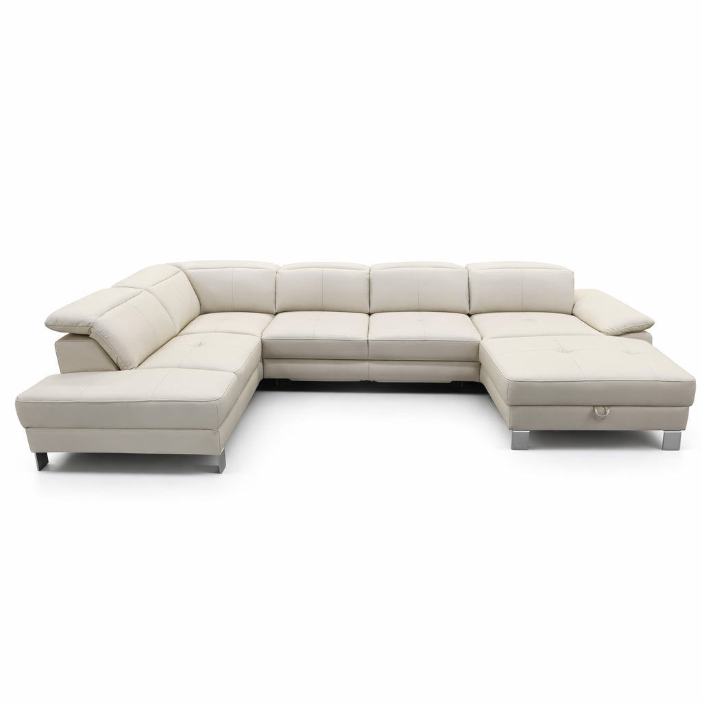 DUE U-shaped extendable corner sofa with adjustable headrests and two containers