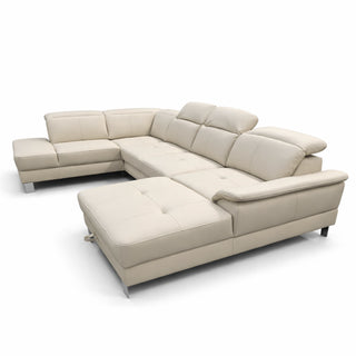 Narożnik U-kształtny skórzany MANTUA rozkładany z regulowanymi zagłówkami i pojemnikiem