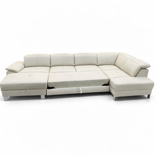 Narożnik U-kształtny skórzany MANTUA rozkładany z regulowanymi zagłówkami i pojemnikiem