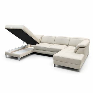 Narożnik U-kształtny skórzany MANTUA rozkładany z regulowanymi zagłówkami i pojemnikiem