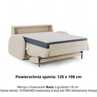Sofa BELLA 2 osobowa z funkcją spania stelaż włoski z materacem 120 cm