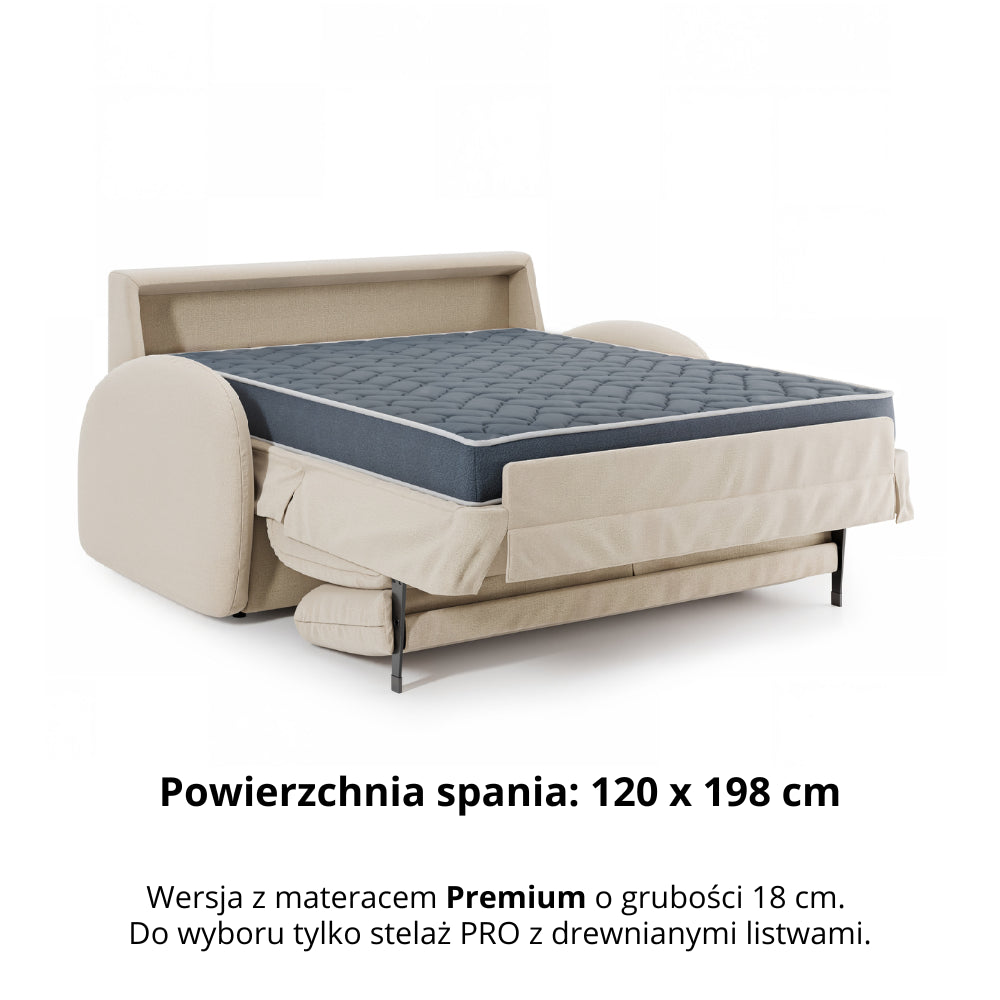 Sofa BELLA 2 osobowa z funkcją spania stelaż włoski z materacem 120 cm