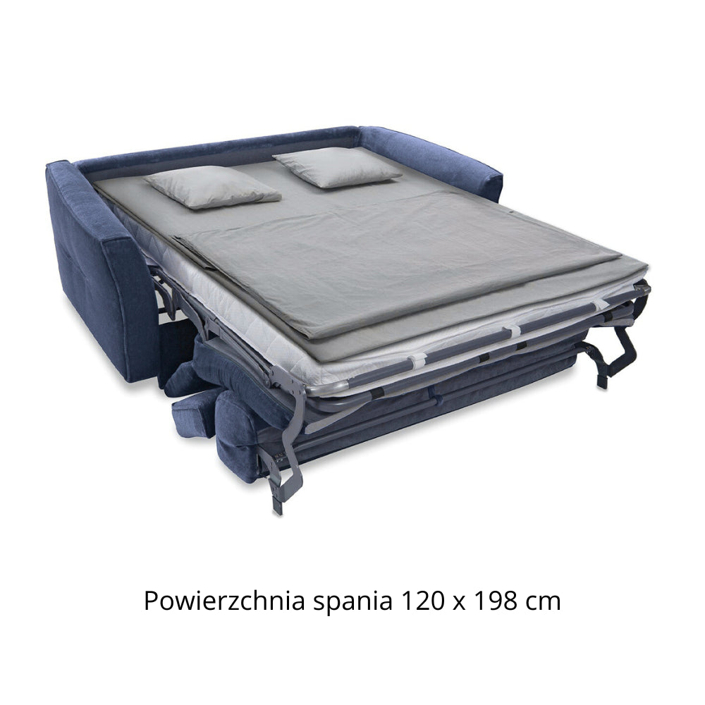 Sofa NOLA 2 osobowa z funkcją spania codziennego stelaż włoski z materacem 120 cm