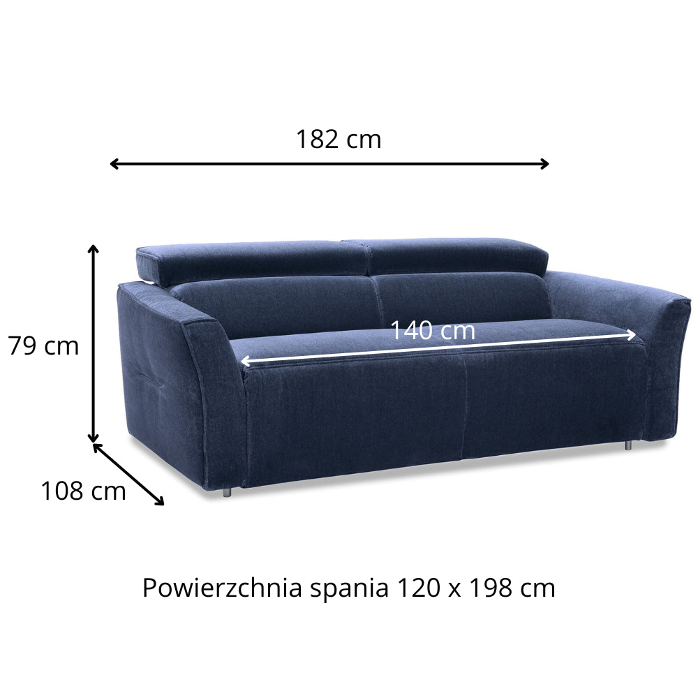 Sofa NOLA 2 osobowa z funkcją spania codziennego stelaż włoski z materacem 120 cm