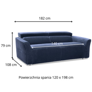 Sofa NOLA 2 osobowa z funkcją spania codziennego stelaż włoski z materacem 120 cm