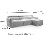 Narożnik NOLA z funkcją spania codziennego stelaż włoski z materacem 120 cm i pojemnikiem na pościel