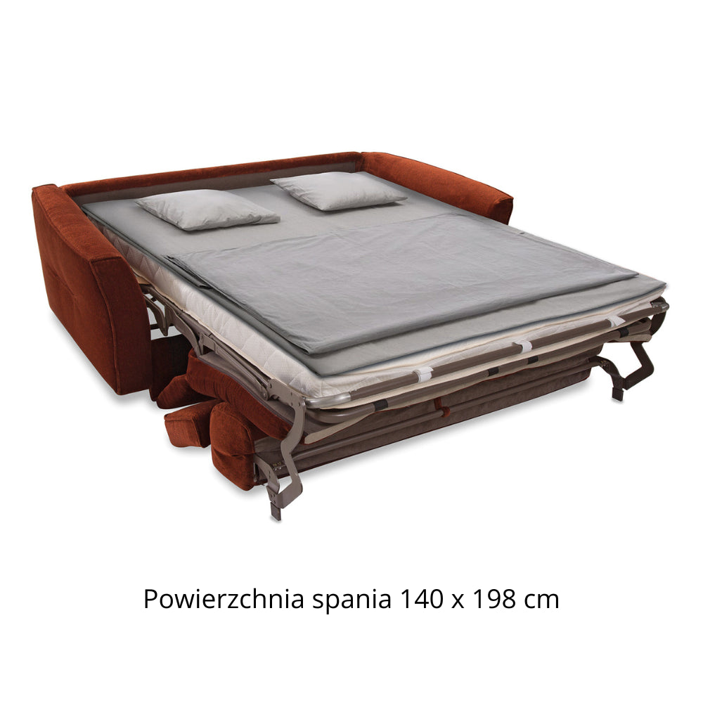 Sofa NOLA 2,5 osobowa z funkcją spania codziennego stelaż włoski z materacem 140 cm