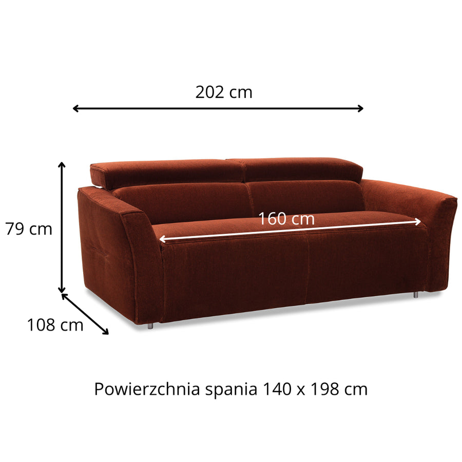 Sofa NOLA 2,5 osobowa z funkcją spania codziennego stelaż włoski z materacem 140 cm