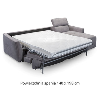 NOLA corner sofa with daily sleeping function, Italian frame, 140 cm mattress and bedding container