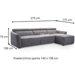 Narożnik NOLA z funkcją spania codziennego stelaż włoski z materacem 140 cm i pojemnikiem na pościel