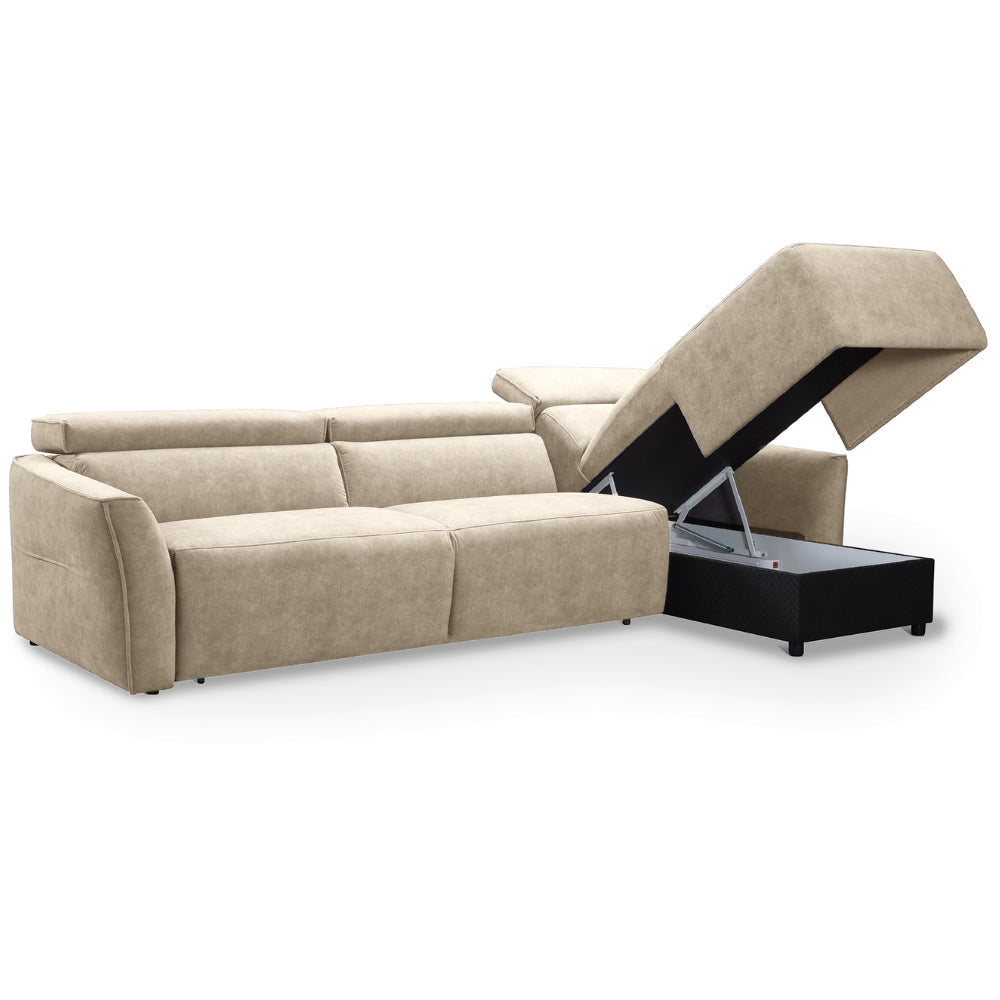 Narożnik NOLA z funkcją spania codziennego stelaż włoski z materacem 160 cm i pojemnikiem na pościel