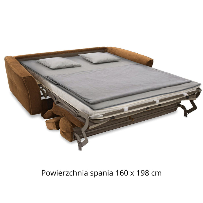 Sofa NOLA 3 osobowa z funkcją spania codziennego stelaż włoski z materacem 160 cm