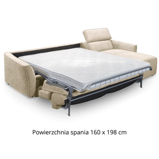 Narożnik NOLA z funkcją spania codziennego stelaż włoski z materacem 160 cm i pojemnikiem na pościel