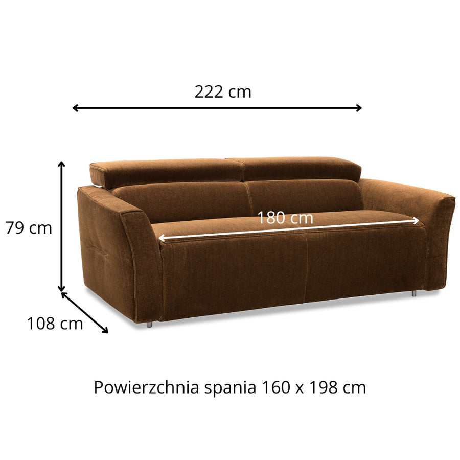 Sofa NOLA 3 osobowa z funkcją spania codziennego stelaż włoski z materacem 160 cm
