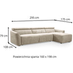 Narożnik NOLA z funkcją spania codziennego stelaż włoski z materacem 160 cm i pojemnikiem na pościel