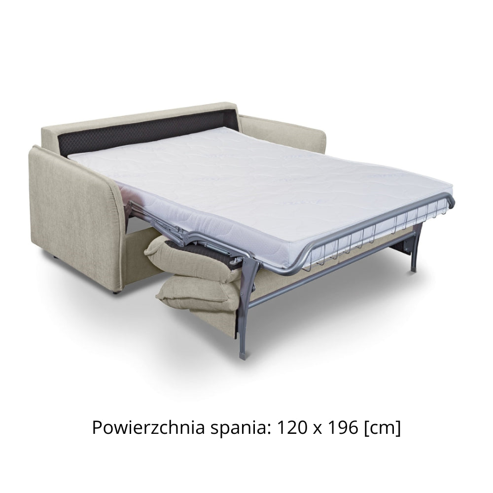 Sofa NUNO 2 osobowa z funkcją spania codziennego stelaż włoski z materacem 120 cm