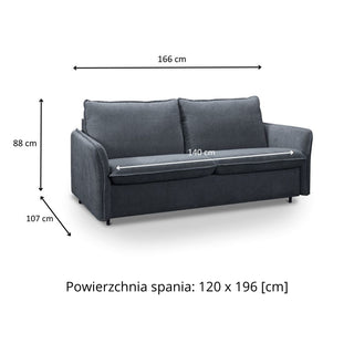 Sofa NUNO 2 osobowa z funkcją spania codziennego stelaż włoski z materacem 120 cm