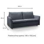 Sofa NUNO 2,5 osobowa z funkcją spania codziennego stelaż włoski z materacem 140 cm