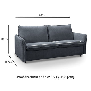 Sofa NUNO 3 osobowa z funkcją spania codziennego stelaż włoski z materacem 160 cm