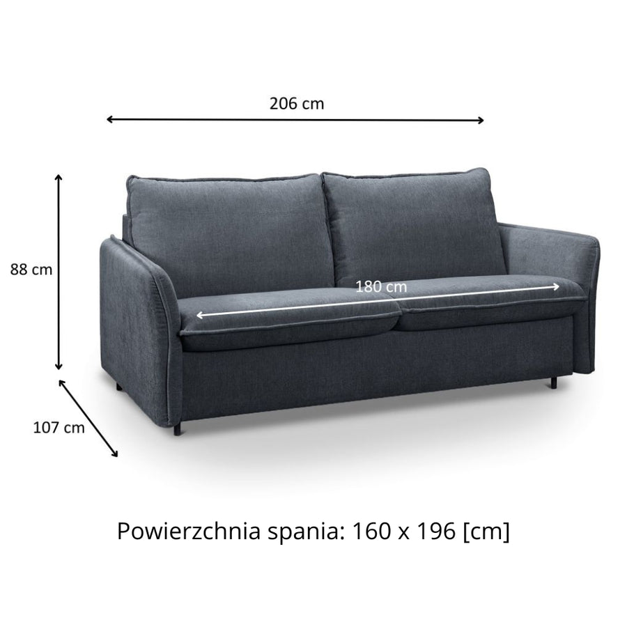 Sofa NUNO 3 osobowa z funkcją spania codziennego stelaż włoski z materacem 160 cm