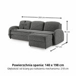 Narożnik BELLA z funkcją spania codziennego stelaż włoski z materacem 140cm i pojemnikiem na pościel prawostronny