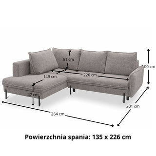 Narożnik BJORK rozkładany z pojemnikiem na metalowych nóżkach