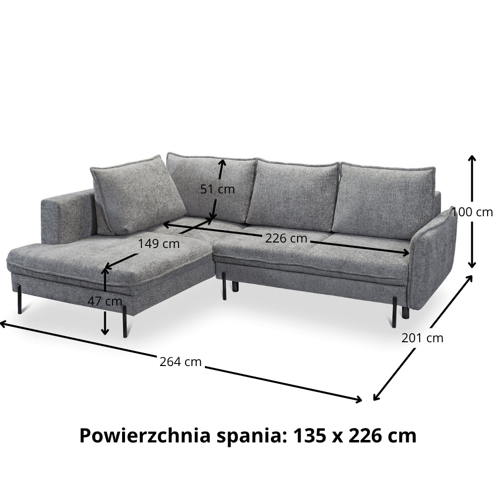 BJORK extendable corner sofa with a container on metal legs