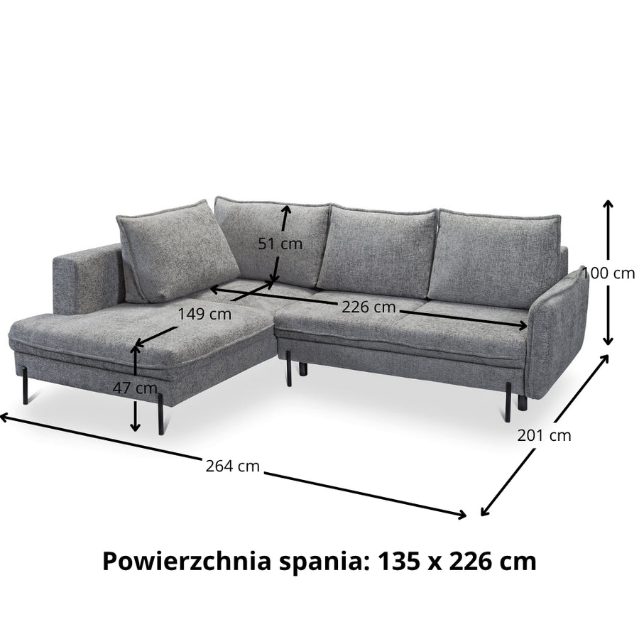 BJORK extendable corner sofa with a container on metal legs
