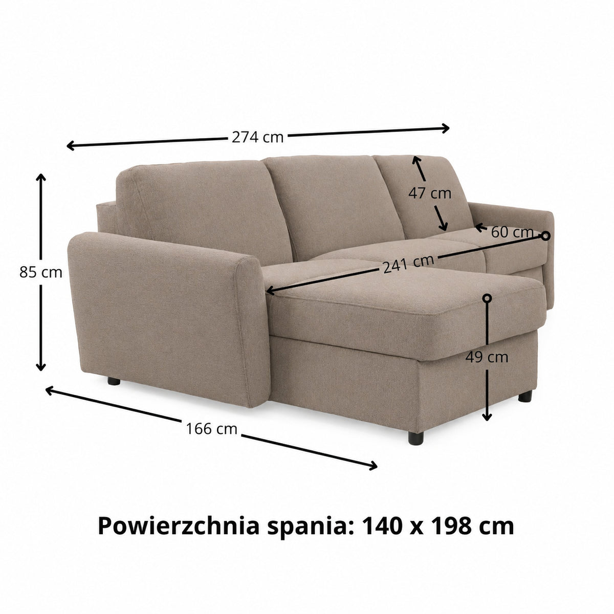 Narożnik DOLLY z funkcją spania codziennego stelaż włoski z materacem 140 cm i pojemnikiem na pościel