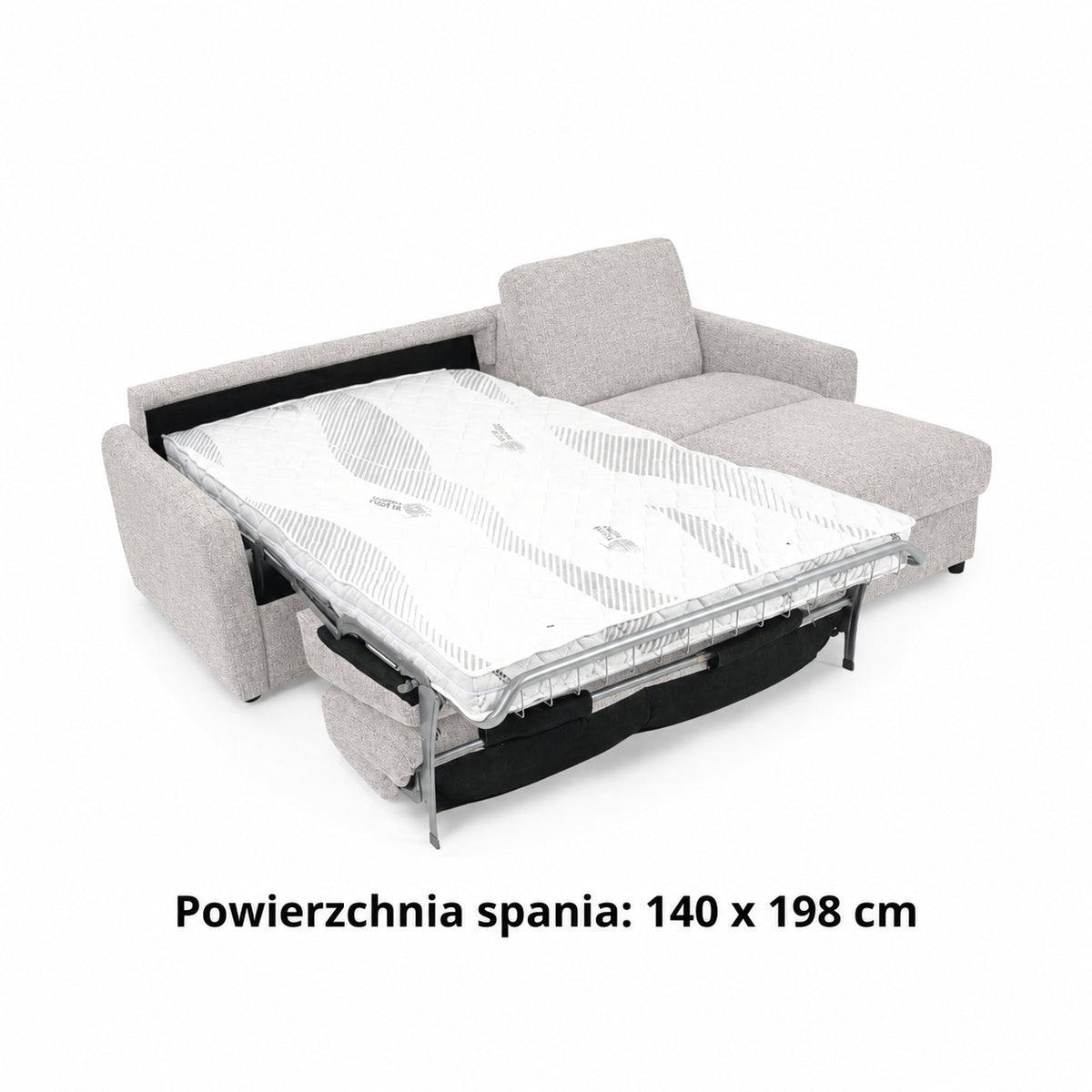 Narożnik DOLLY z funkcją spania codziennego stelaż włoski z materacem 140 cm i pojemnikiem na pościel