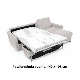 Narożnik DOLLY z funkcją spania codziennego stelaż włoski z materacem 140 cm i pojemnikiem na pościel