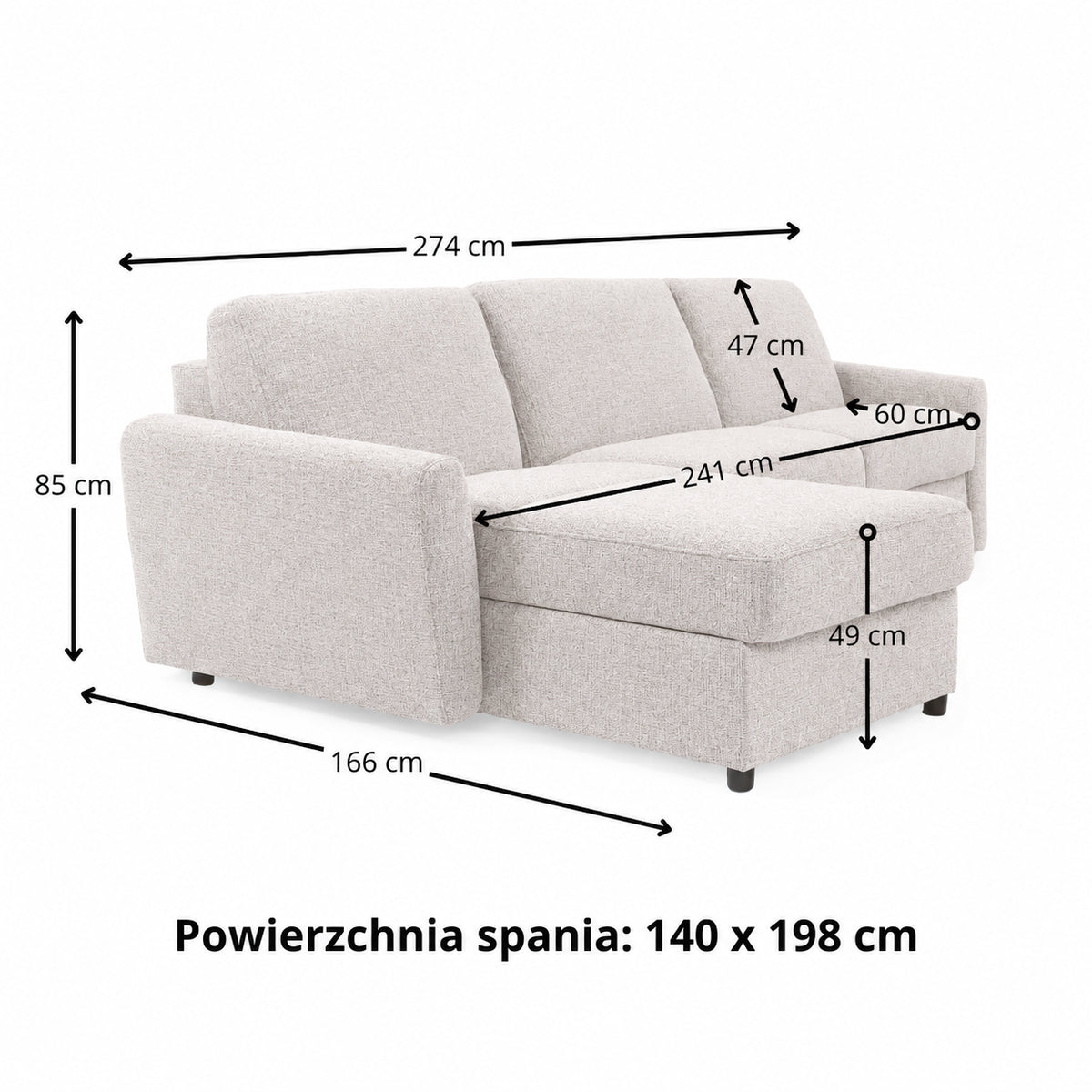 Narożnik DOLLY z funkcją spania codziennego stelaż włoski z materacem 140 cm i pojemnikiem na pościel