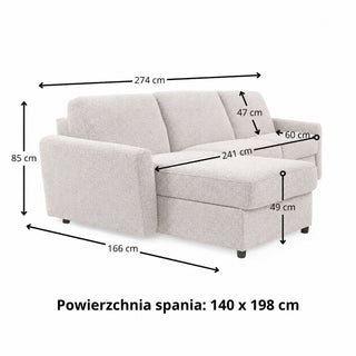 Narożnik DOLLY z funkcją spania codziennego stelaż włoski z materacem 140 cm i pojemnikiem na pościel