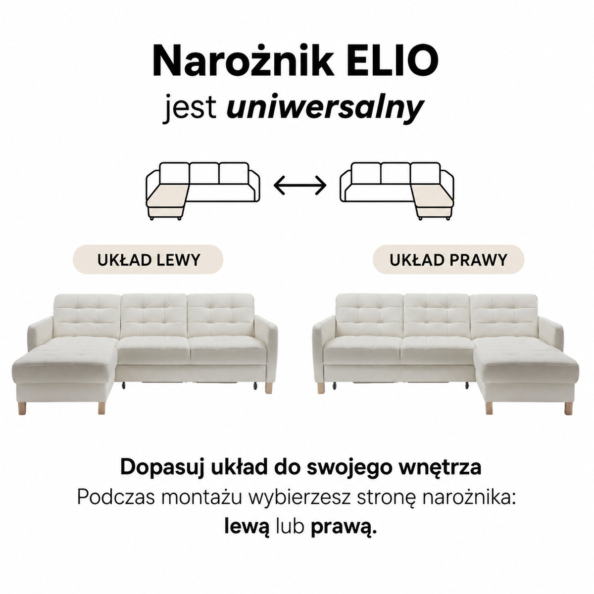 Narożnik Elio z funkcją spania i pojemnikiem na pościel