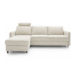 Narożnik EMA z funkcją spania codziennego stelaż włoski PRO z materacem 120cm i pojemnikiem na pościel + zagłówek