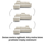 Narożnik EMA z funkcją spania codziennego stelaż włoski PRO z materacem 120cm i pojemnikiem na pościel + zagłówek